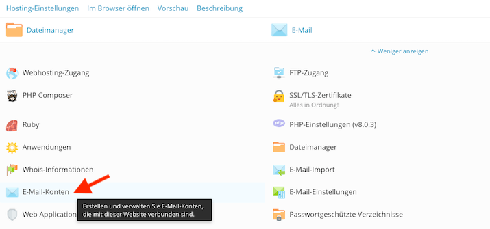 E-Mail-Konten öffnen