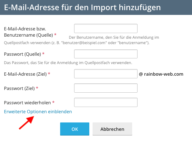 Zugangsdaten E-Mail eingeben